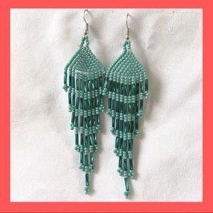 Teal beaded chandelier earrings